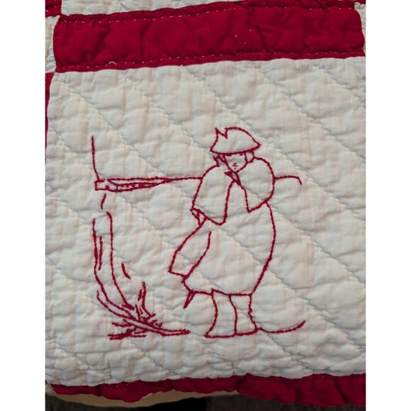 Redwork Colonial Embroidered Quilt Early 1900s Twin 83x67 Pioneer Hand quilted - Picture 6 of 16
